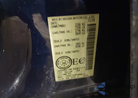 2011 Nissan Titan Sl из США, поврежденный, VIN 1N6AA0EC7BN308273